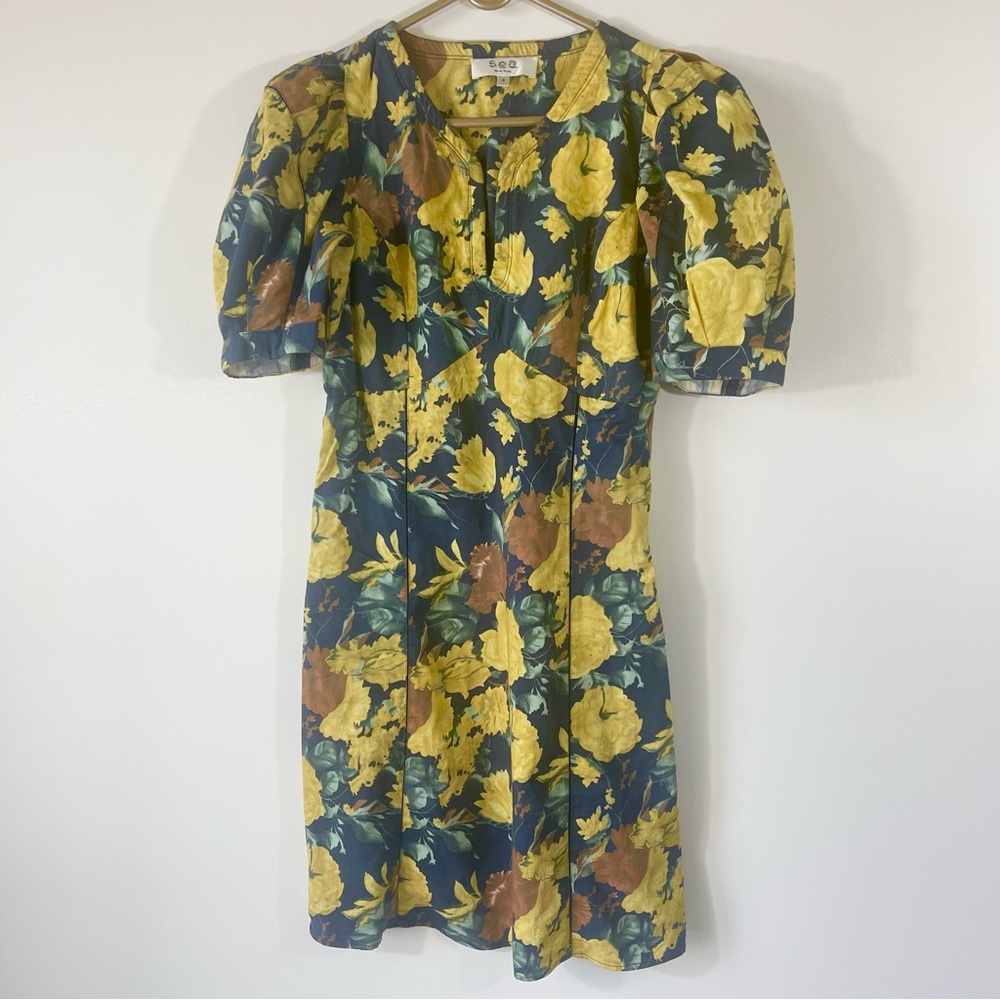 Sea New York Ella Puff Sleeve Dress Yellow Size 4